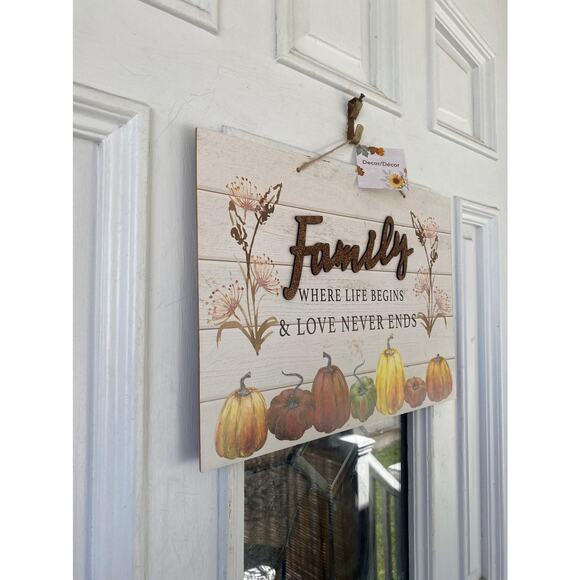 Family Where Life Begins and Love Never Ends Wooden Fall Pumpkin Sign Decor - Picture 2 of 3